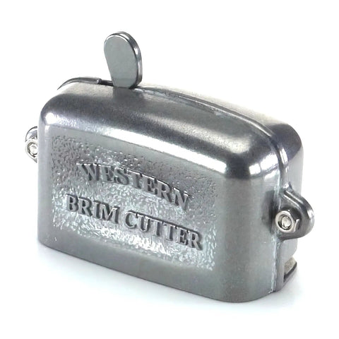 Western Hat Brim Cutter Tool, Premium Metal Construction, One Eighth Inch Silver Finish visible with ergonomic lever on top