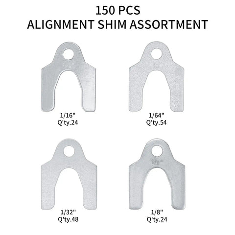 Pro Grade Auto Alignment Shims Kit With 150 Pcs Body Shims Spacers In Four Sizes Zinc Plated Visible 1/16 1/64 1/32 1/8 Inch