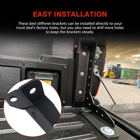 Badass Heavy Duty Tacoma Bed Channel Stiffener And Rear Support Bracket For 2005 To 2022 Toyota Pickup installation close-up of steel bracket in truck bed