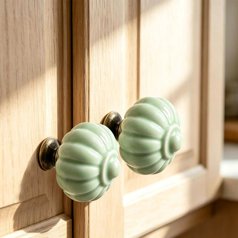 Fresh Vintage Light Green Ceramic Pumpkin Drawer Knobs And Cabinet Pulls With No Mess Installation for kitchen drawer.