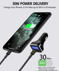 Game Changer Hella Fast Dual Port 30W Usb C Car Charger With Built In Led Voltage Meter And Real Time Battery Monitor charging iPhone 11 Pro Max