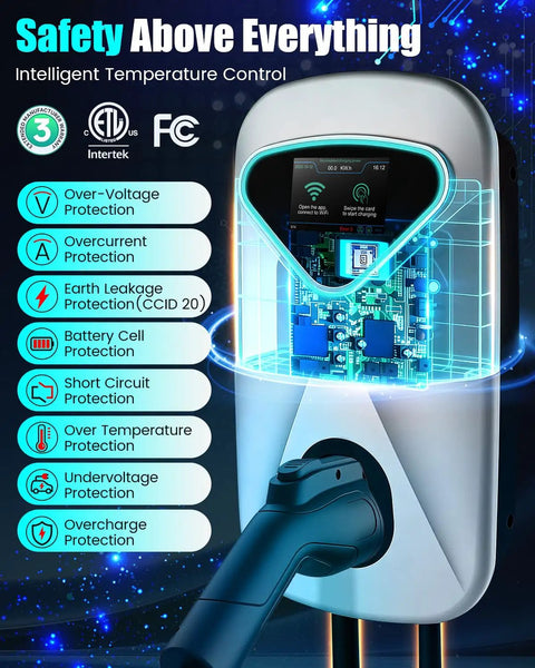 Slick Home Level 2 EV Charger With 48 Amp Output 9X Faster Charging Up To 11.5kW 240V NEMA 14-50 Plug Safety Features Display