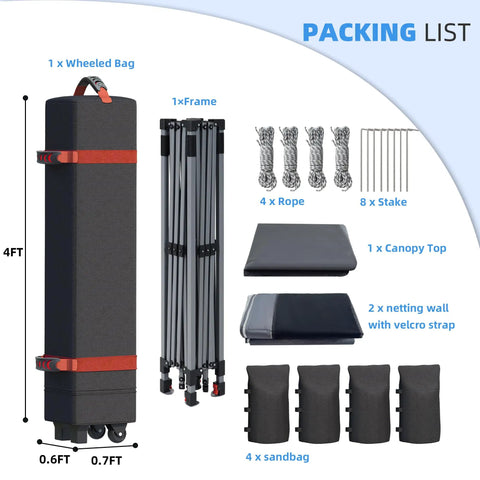 Packing list for 10x10 Pop Up Canopy Tent With Mosquito Netting Outdoor Portable Screen Shelter For Yard Parties Camping And Picnics Three Height Settings Roller Bag Four Sandbags Easy Setup Shade That Slaps