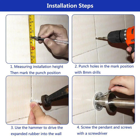 Installation steps for Sturdy 23.6 Inch Stainless Steel Handicap Toilet Grab Bar With T Shape Mount For Bathroom Safety Rails.
