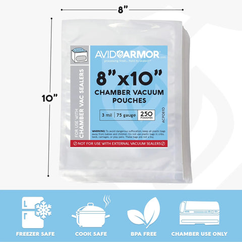 Chamber Vacuum Sealer Bags Heavy Duty BPA Free Pre Cut Pouches For Food Preservation And Freezer Storage 8x10 250 Pack
