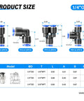 One Quarter Inch Air Fittings Assortment Kit dimensions and specifications chart with connectors and fittings shown