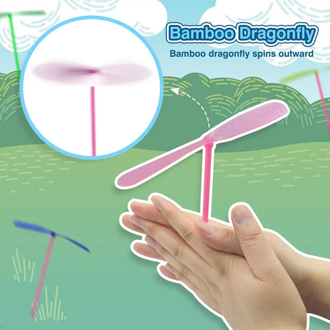 Close-up of pink hand helicopter toy from Hand Helicopter Set For Kids Ages 8 To 12 With 200 Pieces 100 Propellers And 100 Rods Bamboo Dragonfly Aero Props Flying Disc Launcher Outdoor Toy Totally Fun Easy Assemble Party Favors Kid Friendly