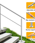 Heavy Duty 4 Step Outdoor Handrail With Balusters Bulletproof 304 Stainless Steel Stair Railing For Exterior Steps And Porch Safety Slick Silver Finish Straight Up Easy Install Pure Quality on concrete steps with adjustable angle and sturdy base.