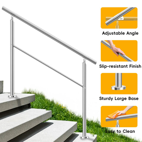 Heavy Duty 4 Step Outdoor Handrail With Balusters Bulletproof 304 Stainless Steel Stair Railing For Exterior Steps And Porch Safety Slick Silver Finish Straight Up Easy Install Pure Quality on concrete steps with adjustable angle and sturdy base.