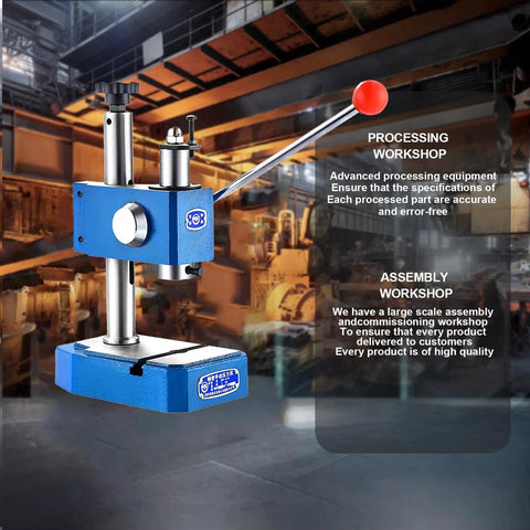 Shop Ready Heavy Duty Arbor Press Built Like A Tank With Ductile Iron Base And High Lift Design For Smooth Manual Punching And Metalwork Tasks in workshop setting.