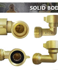 Two Pack 90 Degree Brass Garden Hose Elbow Connector Set With Four Extra Pressure Washers For Three Quarter Inch Hose Male To Female Quick Connect Durable Leak Free Garden Plumbing Upgrade, solid brass elbow