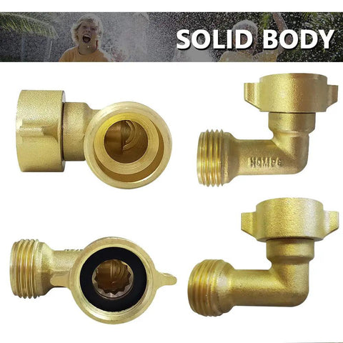 Two Pack 90 Degree Brass Garden Hose Elbow Connector Set With Four Extra Pressure Washers For Three Quarter Inch Hose Male To Female Quick Connect Durable Leak Free Garden Plumbing Upgrade, solid brass elbow