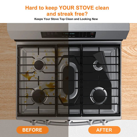 Before and after using Stovetop Saver Protector For Samsung Gas Stoves Nonstick Burner Covers Reusable Washable Stove Liner