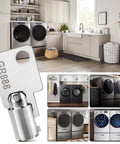 GR888 2 Pack Coin Laundry Machine Keys For Greenwald Money Box Lock Replacement 8 20 888 Compatible With Speed Queen Whirlpool Maytag Huebsch Wascomat Dexter ESD And Other Brand Washer Coin Boxes Durable Lock Key Set visible in a laundry room.