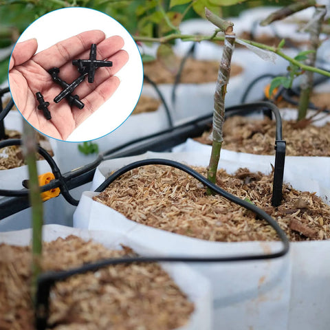 300 pcs irrigation fittings kit with black 1/4" barbed connectors for drip tubing (tees, elbows, end plugs)