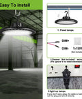 Installation guide for 150W LED High Bay Light 5000K for warehouses with US plug and dimmable 1-10V feature