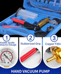 Brake Bleeder Kit With Handheld Vacuum Pump And Adapters Vacuum Bleeder Pump With Pressure Gauge For Cars And Motorbikes Universal Bleeding Tool For DIY Ready Solo Use Durable Metal Construction Red, blue case