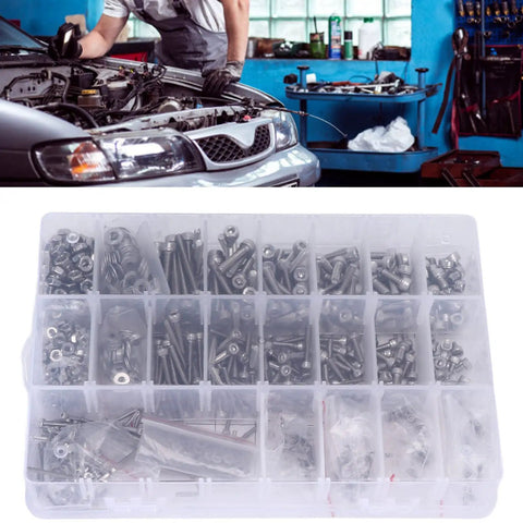 Must-Have M2 M3 M4 Stainless Steel Screw Nut And Washer Kit 1080 Piece Set With Rust Proof Hex Socket Caps in storage case.