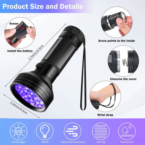 Front view of Tallew refrigerant leak detector with LED flashlight, black cylindrical handheld AC tool with wrist strap