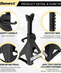 Beefy Heavy Duty 3 Ton Steel Jack Stands Adjustable Lift Stands Pair With Sawtooth Ratchet Bar And Double Lock Stable Pyramid Base Black Car Lifting Stands For Safe Vehicle Support In The Garage detail view