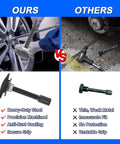 Comparison of rear axle bearing puller kits showing a heavy-duty pro grade kit with three size adapters versus a weaker variant.