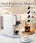 4 In One Compact Coffee Maker Offers No Sweat Hot And Cold Brewing Compatible With K Cup And Dolce Gusto Pods Portable Espresso System for brewing espresso and cold coffee.