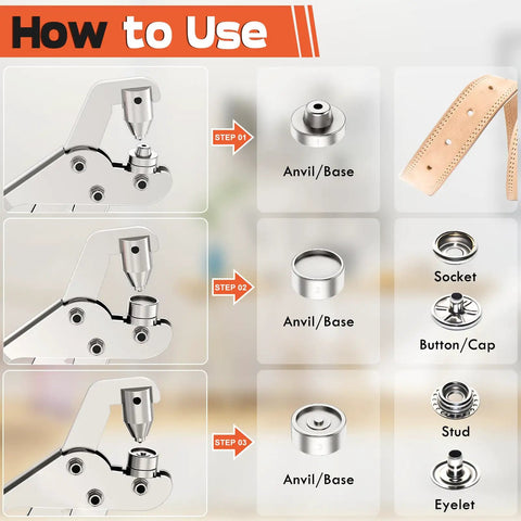 How to use guide for Heavy Duty Snap Fastener Tool Kit With 140 Pcs Snap Buttons And Pliers For Leather Canvas Boat Covers Marine Tarp And Fabric Repair Pro Grade Built For DIY On The Go