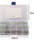 FABULETTA Double Wire Hose Clamp Kit 150 Pcs Stainless And Carbon Steel Spring Clips Assorted Sizes 5Mm To 14Mm Heavy Duty Plumbing Fixings For Pipes And Hoses That Will Hold Tight No Slipping And Durability, open storage case with 5mm-14mm clamps