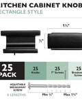 Flat Black Rectangle Cabinet Knobs Set, 25 Pack Kitchen Drawer Handles, Built Tough Durable Metal Hardware For Cabinets And Furniture