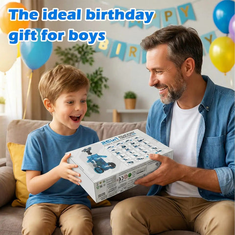 Father giving son Solar Powered 25-In-1 Robot Kit For Kids Aged 8 To 12, Build 25 Different Robots, Educational STEM Toy
