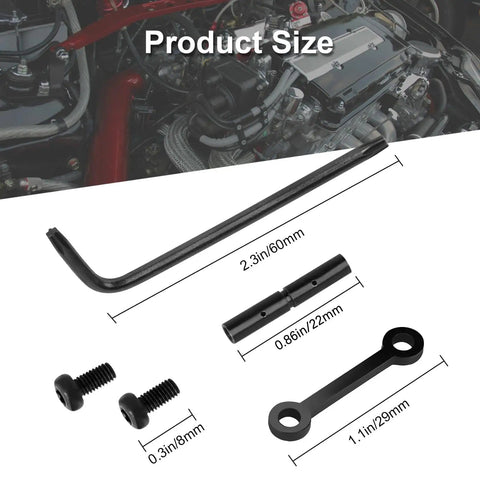Anti Walk Rotation Pins Kit For Precision Machines And Motorcycles with screws, posts, bracket, wrench, sizes shown.