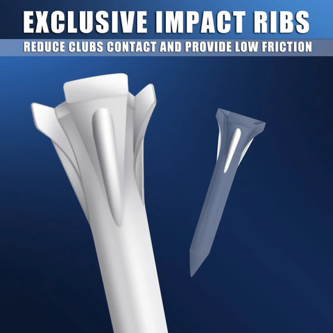 Close-up of Three Prong Plastic Golf Tees 3-1/4 Inch Assorted Pack showcasing exclusive ribbed design for reduced friction.