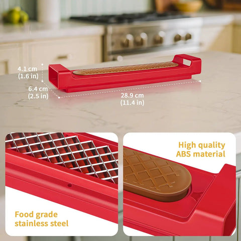 Hot Dog Cutter Criss Cross Slicer With No Touch Release And One Touch Eject for BBQ grilling, red with food grade stainless steel blade