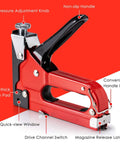 Beast Of A 4 In 1 Heavy Duty Upholstery Staple Gun Kit showing pressure knob, non-slip handle, and staple view window