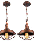 Industrial Pendant Lights 2 Pack For Kitchen Island Farmhouse Style Hanging Fixtures With Adjustable Chains And Rustic Metal Wire Cage