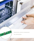 Person installing Dishwasher User Interface Replacement WD21X23462 Control Panel With Cycle Settings Display on GE dishwasher.