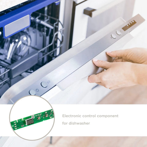 Person installing Dishwasher User Interface Replacement WD21X23462 Control Panel With Cycle Settings Display on GE dishwasher.
