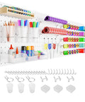 Peg Board Kit With Hooks And Accessories Four White Peg Boards Wall Organizer for office craft room and workshop.