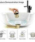 No Fuss Tub Drain Overflow Kit With Smooth Pop Up Stopper And Nifty Copper Hair Catcher Basket in action above modern bathtub.