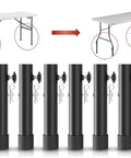 Heavy Duty Folding Table Risers 8 Pack Adjustable Leg Extenders For Straight And Bent Legs, showing black extenders for table height adjustment.