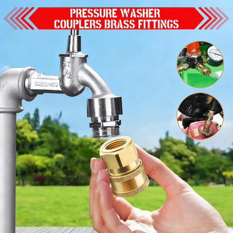 Brass Pressure Washer Quick Connect Fittings 3/8 Inch To Female NPT Socket 2 Pack Heavy Duty No Fuss Boss Grade Couplers