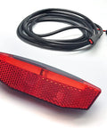Rear LED Tail Light For Electric Bikes 6V To 60V with cable and SM plug, red light, mounts on 50mm or 80mm racks, waterproof design.