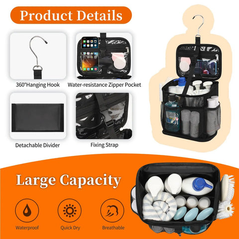Portable Mesh Shower Caddy For Bathroom Gym Travel Camping Quick Dry Hanging Organizer with large capacity pockets and hook