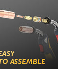 Top Tier 250A MIG Welding Gun Torch With Long 15 Ft Cable And Easy Install For Miller Machines Like The M-25, showing components for assembly.