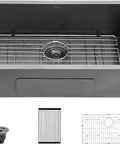 Undermount 28 Inch Kitchen Sink in Gunmetal Black Stainless Steel, 18 Gauge Single Bowl Under Counter Basin with accessories
