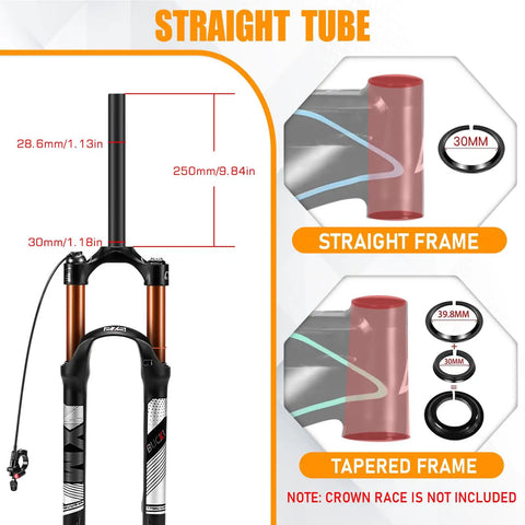 Travel 120mm Air Suspension Fork For Mountain Bikes With Rebound Adjust Manual And Remote Lockout One Eighth Inch Straight Or Tapered Steerer 9mm QR Disc Brake Compatible Ultralight XC AM Front Fork with straight tube illustration