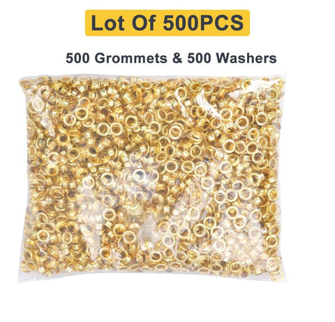Bag of Heavy Duty 500Pcs Grommets And 500Pcs Washers Set Iron With Brass Finish for curtains and crafts