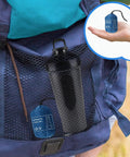Close-up of Premium Mosquito Head Net 2 Pack stored in a blue backpack mesh pocket, ideal for outdoor activities.