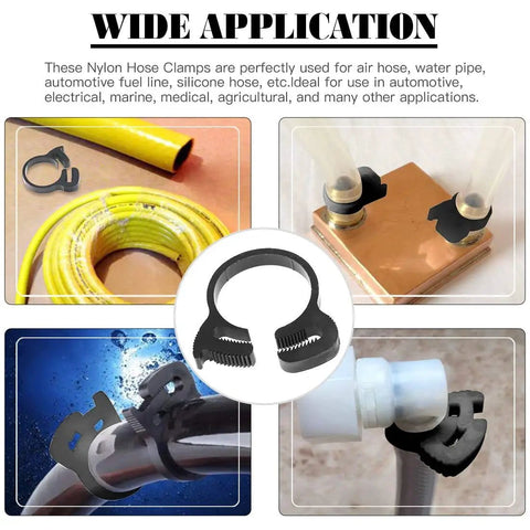 Heavy Duty Nylon Hose Clamp Set With Double Gripping Design 48Pcs Eight Size Plastic Snap Ratcheting Clamps 6.1-26.1 Millimeters