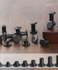 Assorted black Chicago screws from 100 Sets Black Chicago Screws Leather Rivets Kit For Fabric And Leather Crafting with 6 Size Assortment